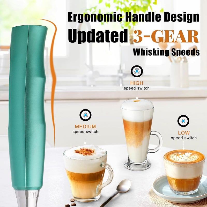 Nahida Green Milk Frother Wand for Coffee, Frother Handheld Rechargeable Electric Whisk with 3 Heads 3 Speeds Drink Mixer Coffee Frother Foam Maker For Latte, Cappuccino, Hot Chocolate, Egg - Image 3